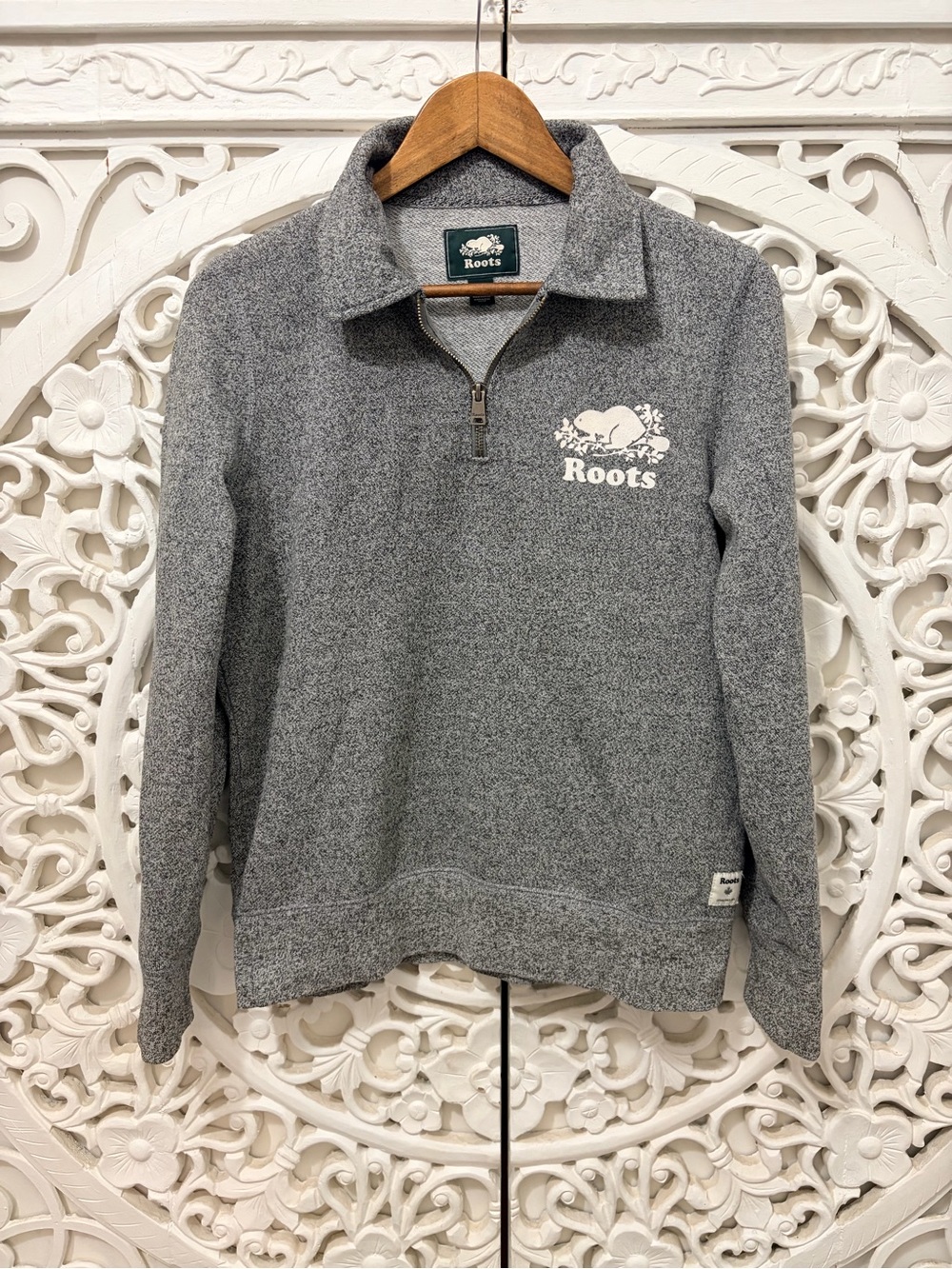 Roots Women’s Grey Salt & Pepper Quarter Zip Pullover Sweater Medium